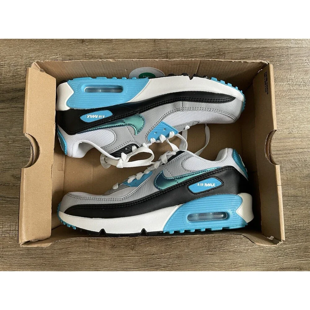 Nike Air Max 90 GS NN White Blue Lightning Sz 6.5y FD0678-100